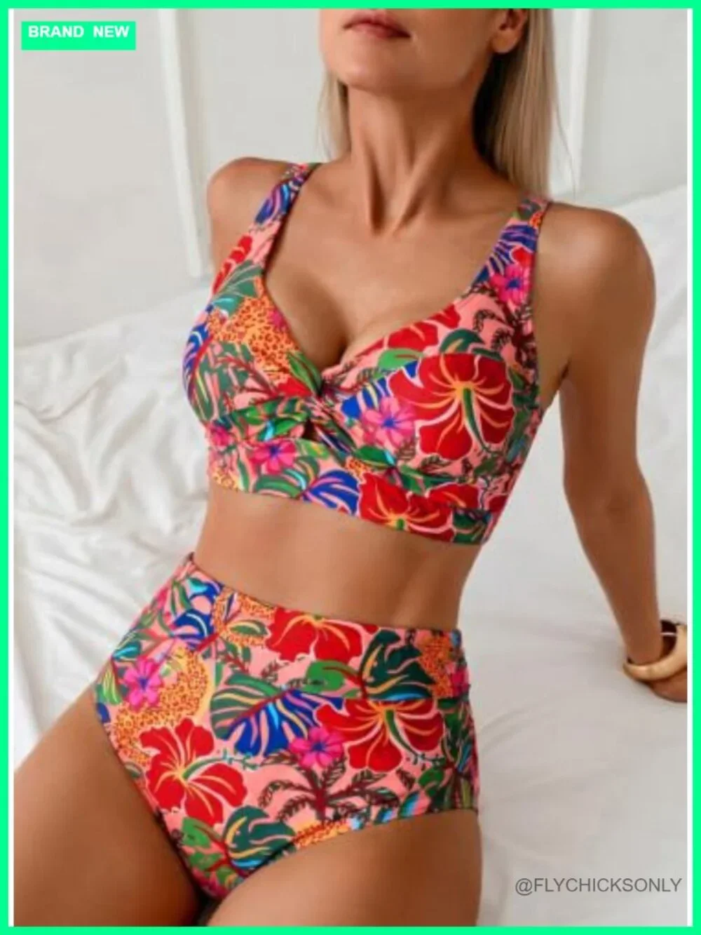 High Waisted Bikini Set Twist Front Floral Print Swimsuits 2 Piece